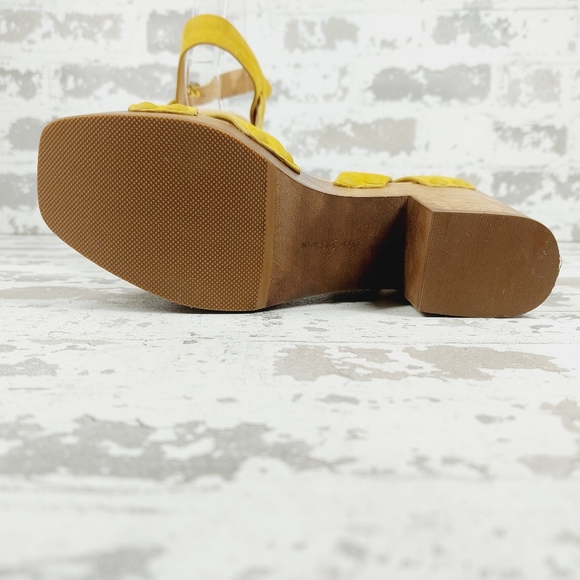New Sam Edelman Josefine Mustard Suede Block Heel Platform Sandals E454 - Picture 8 of 12